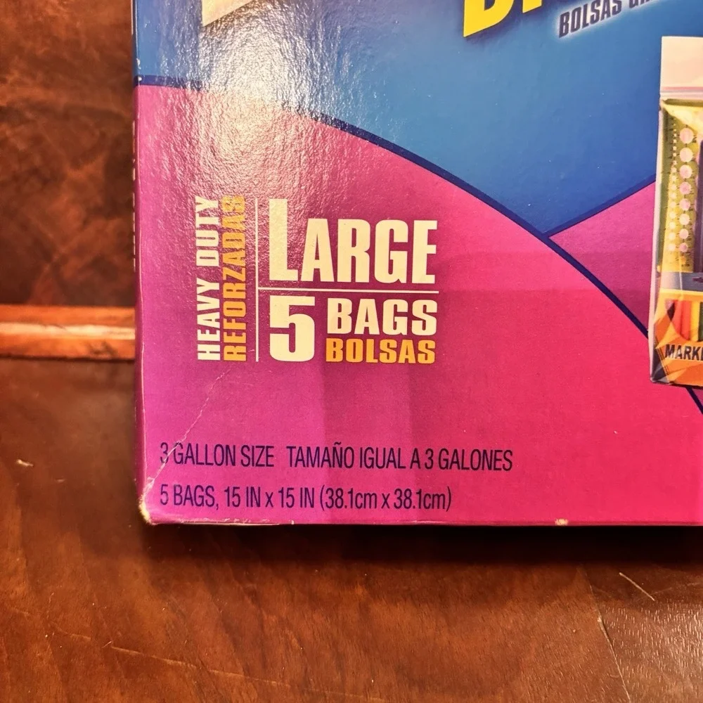 Ziploc Big Bags Large‎ 3 Gallon Storage Bags Double Zipper Heavy Duty 5 Ct New